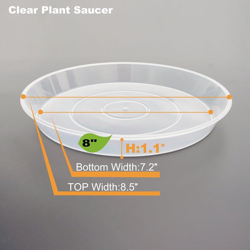LWALRS Plant Saucer Tray 8 inch, 6 Pack Plastic Plant Saucers for Indoors Outdoor, Heavy Duty Drainage Drip Water Trays for Planter Pots Flower, Flower Saucers for Pots Base (8", Clear) - Image 2